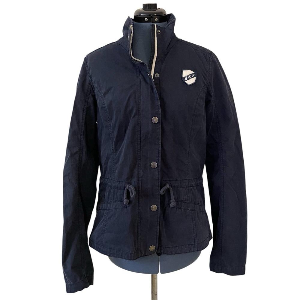 Abercrombie & Fitch Womens Blue AF Zip Utility Chore Jacket Cinch Waist Y2K sz L